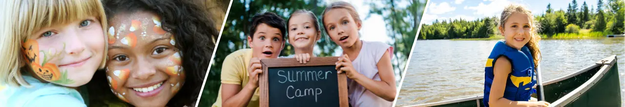 photos of several children enjoying various activities as summer camp