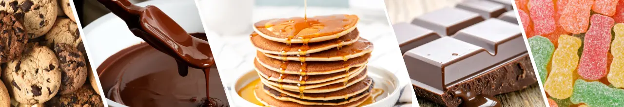 Sweet Treats for Edible Business Gifts with Custom Logos Sweet edible gifts including candy and chocolate waiting to be custom branded for promotional events in Canada.