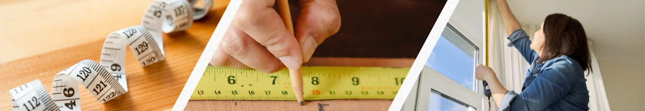 Three pictures of tape measures being used to make improvements to a local Ontario home, and also complete household DIY projects.