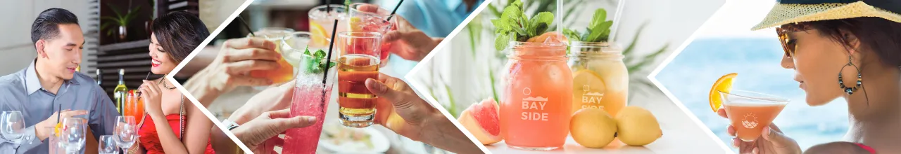 Canadians enjoying custom branded cocktail glasses filled with their favourite drinks at home, the beach and out to dinner.