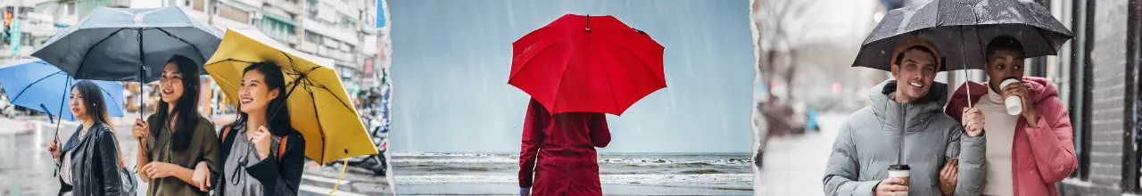 People use colourful promotional umbrellas to protect themselves from the rain in Ontario, Canada during the fall.