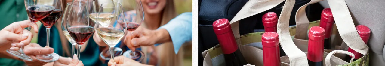 People transporting their wine in a wine carrier bag for an event before they toast each other on their business success.