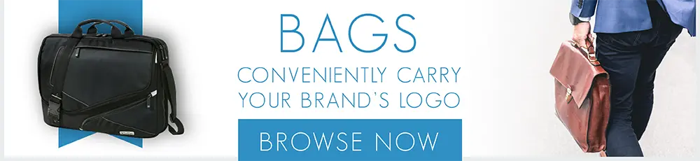 photo of a black messenger bag on the left; photo of a man carrying a brown business bag on the right